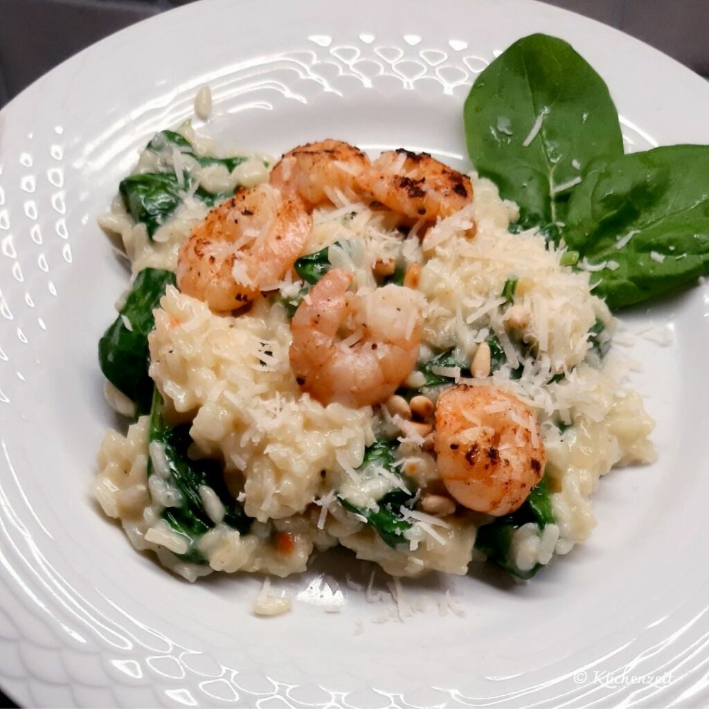 Risotto mit Spinat und Shrimps